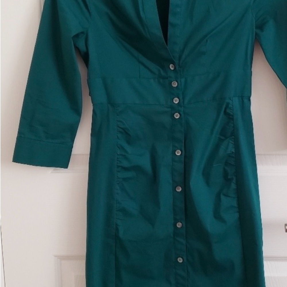 Express Teal Button-Front Long Sleeve Dress